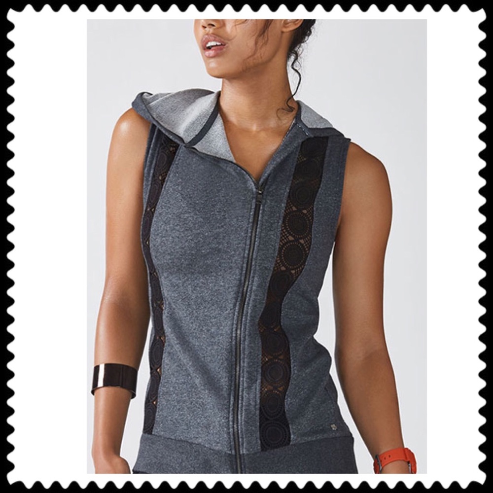 Fabletics Hoodie Zipper Vest Charcoal Black Lace